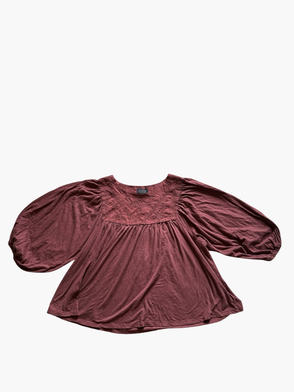 Lucky Brand Burgundy Puff Sleeve Peasant Blouse
